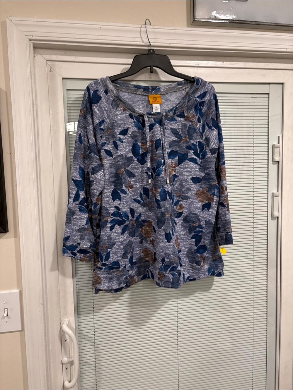 Ruby Rd. Blue and Brown Floral Drawcord Tunic